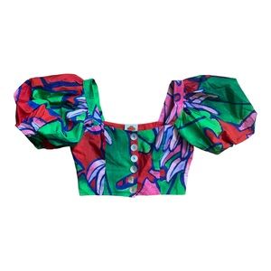 Farm Rio tropical puff sleeve crop
